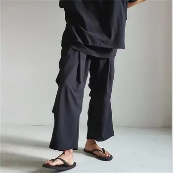 Мъжки Ежедневни Прави Панталони Нова Мода Корейски Тенденция Прост Голям Е Размерът На Чист Цвят Девети Панталони