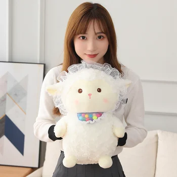 Мека Овче Топло за Ръце Плюшен Играчка е Прекрасен Пълнени с Бяло Агне Плюшени Играчки Кукли домашни Любимци, за Детето Съпътстват Възглавница Момичета Зимата Подарък