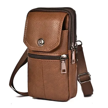 Мъжка чанта-Месинджър от Телешка Кожа, чанта за мобилен телефон, един Джоб на Чантата, Мъжки Малка Пътна Поясная чанта с множество Джобове, Нагрудная Чанта