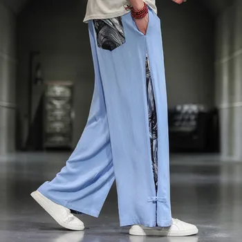 Японски мъжки панталони-кюлоты с цветен блок, широки панталони в китайски стил, Свободни Ежедневни Тела Голям Размер, мъжки спортни Панталони за джогинг