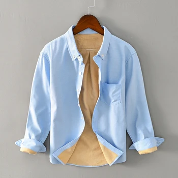 Ново Записване, Ежедневни Однотонная Кадифе Брандираната Риза с дълъг ръкав, Мъжки Модни Памучни Ризи За Мъже, Ризата Homme Ropa Hombre