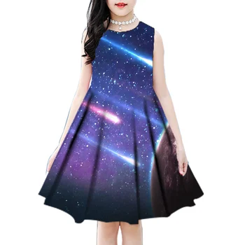 Празнична рокля за момичета 2022, Лятно Ново Модерни дрехи за момичета, рокли с принтом на звездното небе и пайети, детско принцеса рокля от 2 до 18 години