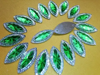 Шият Кристали Navette форма flatback 11*24 мм Зелен AB цвят камъни, мъниста смола скъпоценни камъни за рокли 60 бр./лот