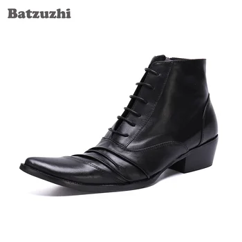 Batzuzhi/бизнес официални обувки в японски стил; Мъжки Модни Черни Ботильоны от мека Кожа, за Мъже; мъжки обувки дантела; обувки ЧЕРЕН Цвят
