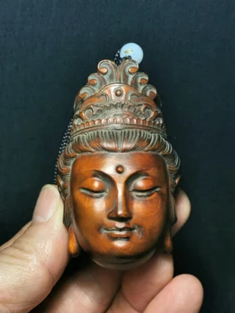 1919 Китайски Чемшир Ръчно изработени главата Авалокитешвары Статуетка на Буда статуя нэцкэ коллекционный подарък