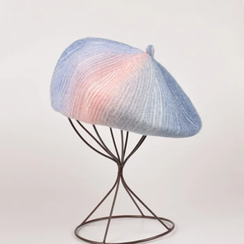 Необходимо цветен Ретро Градиентный Вълна Вязаный взема Есенно-зимна шапка на художник корейската версия на дивата топла шапки Tide
