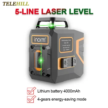 5 Линии Зелен Лазер Ниво самовыравнивающийся 360 Хоризонтални и вертикални Кръстосани линии Мощен Лазерен Лъч Ниво с батерия 4000 mah