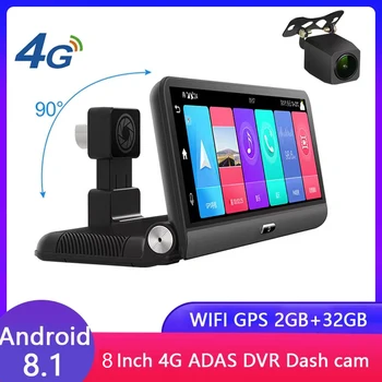 8 Инча 4G ADAS Android 8,1 Dash Cam GPS Навигация, WiFi Авто Dvr Камера 1080P HD видео Рекордер G-сеньор 24H наблюдение на паркинг