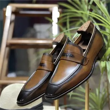 Мъжки лоферы, кожени лоферы с квадратни пръсти На Ниски токчета, без Съединителни в ретро стил, Модни вечерни бизнес Ежедневни класически модел обувки