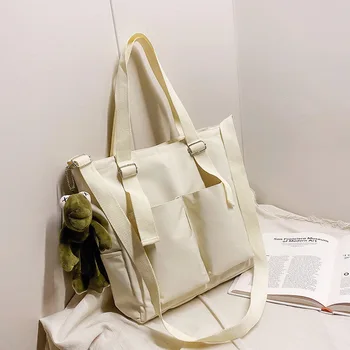 SHIYUN Пролетната Дамска чанта за през Рамото от Корейска Литература и изкуство Чист Цвят Студентски Чанта На Рамото Голям Капацитет Учебник 