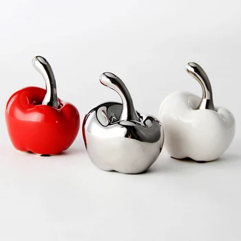 Бяла на червена керамична малка фигурка ябълка, плодов порцелан, миниатюрни изделия, аксесоари за украса на дома, Креативен Подарък