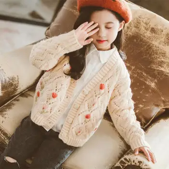Пролет-есен Облекло за момичета, Модни Детски пуловери с цветен Модел, Якета за малки деца, Детска жилетка, Два цвята, от 3 до 9 години