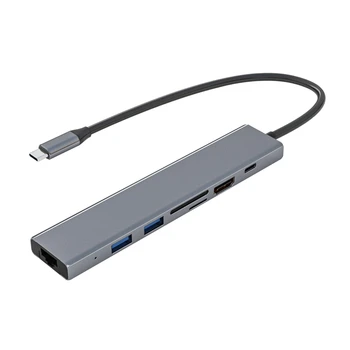 7 В 1 HUB Type C Докинг станция Гигабитная Мрежова карта с HDMI-Съвместим 4K PD TF SD USB3.0 Порта, Адаптер За Газа