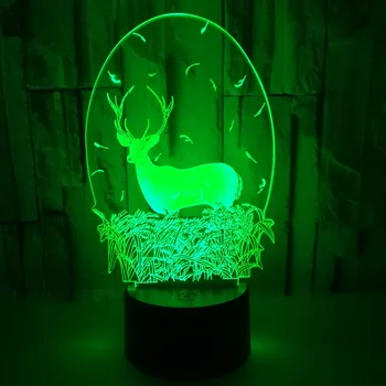 Гореща Продажба на Елен 3d Лампа Седем Цвята Сензорен Led Визуално Осветление, Орнаменти Атмосфера Подарък Индивидуални 3d Малка Настолна Лампа