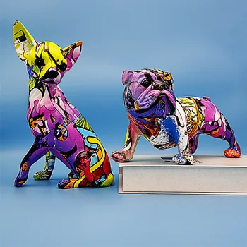 Креативни цветни декорации за кучета, прехвърляне на вода, изделия от смола, куче чихуахуа, началната дневна, веранда, украса винен шкаф