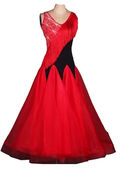 по-големи размери, червен кристал, Рокли за танци балната зала с пискюли, Виенска стандартно рокля за балните танци, женски рокли за балните танци