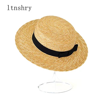 2019 дамска шапка от слънцето, лятна широка периферия нова мода, пшеница, Панама, плажна шапка, лента с лък, сламена шапка в морския стил, дамска шапка
