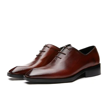 Оксфордские обувки Мъжки Европейски Модни Тенденция Мъжки Модел Обувки Британски Ежедневни Кожени Обувки От Естествена Кожа на Бизнес Геометрични Мъжки Обувки
