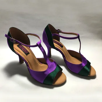Елегантни Обувки За латино танци На Ток 8,5 cm, дамски обувки За салса, удобни обувки за латино танци MS6239PDG на нисък ток, налична директна доставка