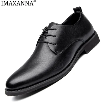 IMAXANNA/ Нова мъжки кожени обувки с горна част, бизнес кожени модела обувки, офис ежедневни обувки дантела, Нескользящая износостойкая