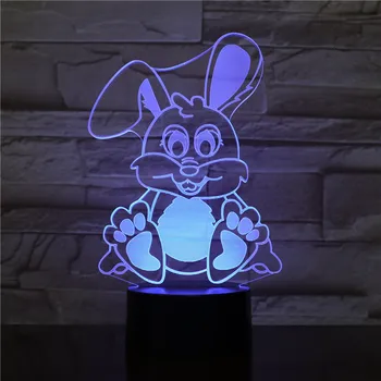 Новост, 3D Лампа във Формата на Заек, чувствителен на Допир Сензора, Led Светлини, 7 Цвята, Настолна Лампа с Дистанционно Управление, Детски лека нощ подарък 2398