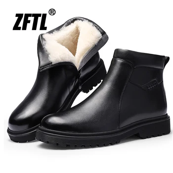 ZFTL/мъжки зимни обувки от естествена кожа, Топли зимни Ботильоны с цип, мъжки улични Вълнени нескользящие мразоустойчив, обувки 2022