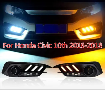 Авто 1 Комплект За Honda Civic 10th 2016 2017 2018 LED DRL Дневни Ходова Светлина Дневен Жълто Указател на Завоя Стайлинг