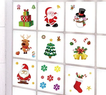 Голям Весел Дядо Коледа Коледна Украса за Дома 2021 Стикер на Прозореца Украса Венец Нова Година 2022 Ноел Подарък за Коледа